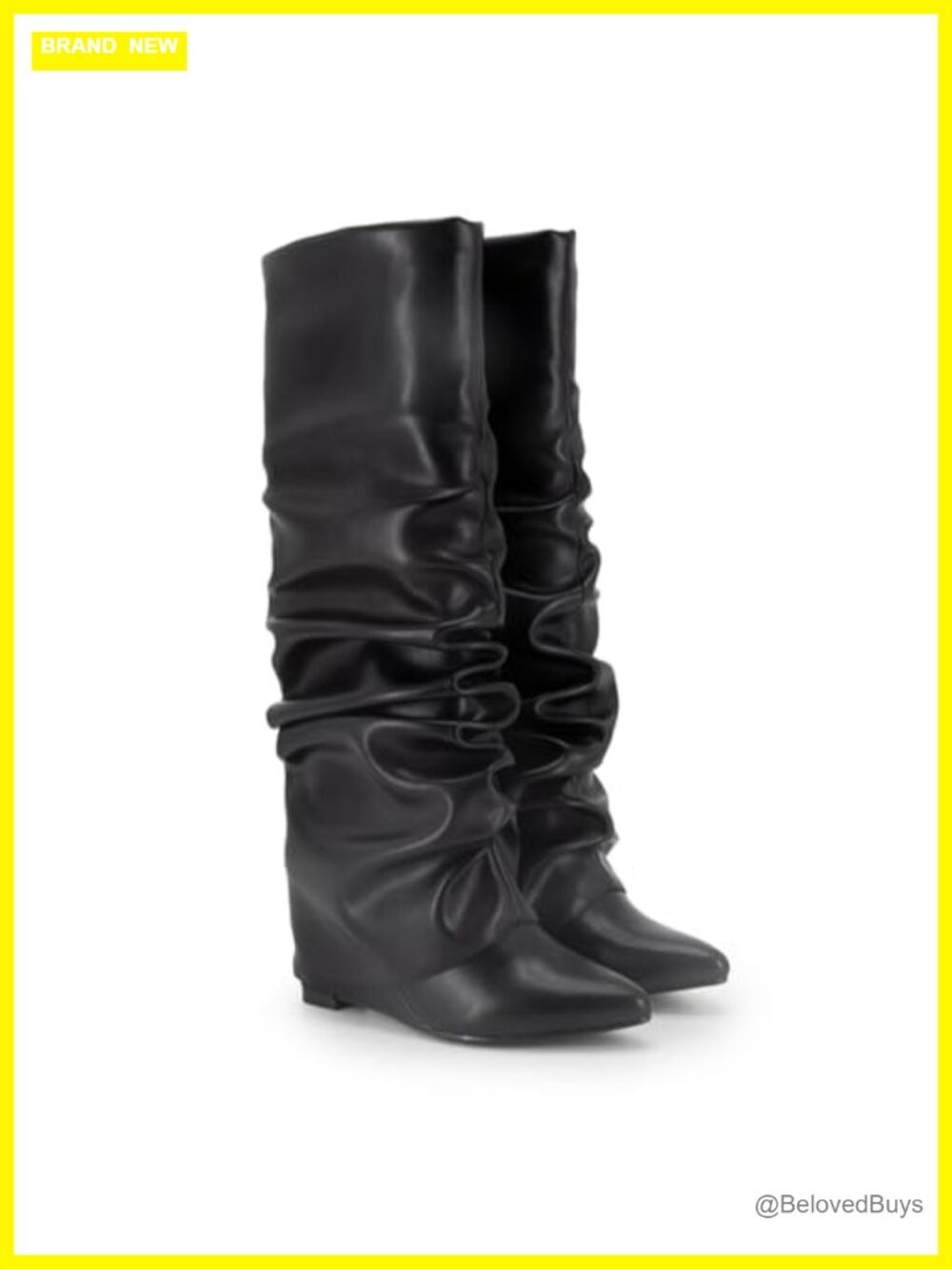 Women's Slouchy Faux Leather Knee High Wedge Boots Pointed Toe